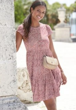 Buffalo Jerseykleid - Braun Creme Bedruckt -Sommerkleidung Für Damen 081f0e11a91e400280aeaab525b41bfe