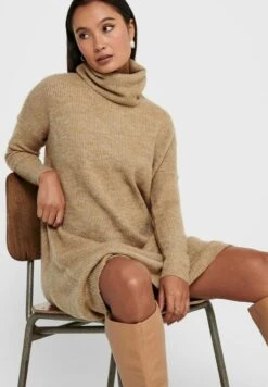ONLY LONGSLEEVE ONLJANAPULLO - Strickkleid - Beige -Sommerkleidung Für Damen 2069b96b4add40a1b1ab5e808d994cfe