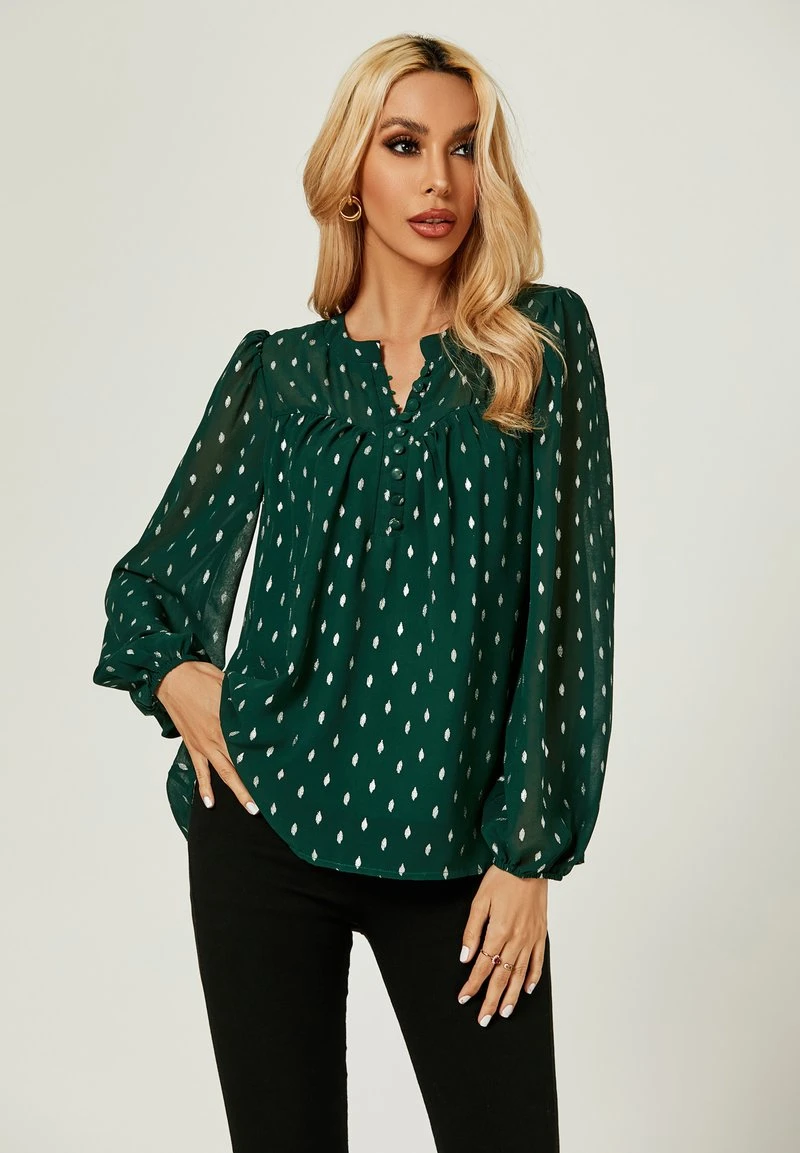 FOIL BUTTON DETAIL WRINKLED LONG SLEE - Bluse - Dark Green 6 FOIL BUTTON DETAIL WRINKLED LONG SLEE - Bluse - Dark Green – Bild 4