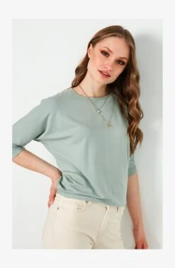 LELA CREW NECK - Langarmshirt - Stone -Sommerkleidung Für Damen 4b3075c94ce94202aa27c943d5518ee2
