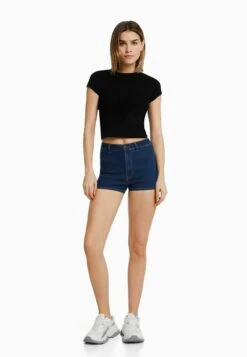 BERSHKA HIGH WAIST STRETCH - Jeans Shorts - Dark Blue 9 BERSHKA HIGH WAIST STRETCH - Jeans Shorts - Dark Blue -Sommerkleidung Für Damen 5498511b5cd4434fbb049f08aa64bd0e