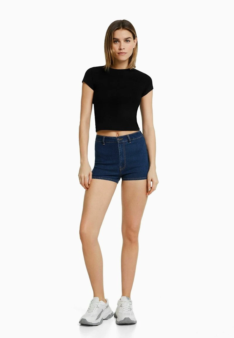 BERSHKA HIGH WAIST STRETCH - Jeans Shorts - Dark Blue 4 BERSHKA HIGH WAIST STRETCH - Jeans Shorts - Dark Blue – Bild 2