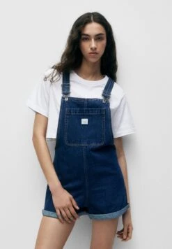 PULL & BEAR SHORT - Latzhose - Dark Blue Denim