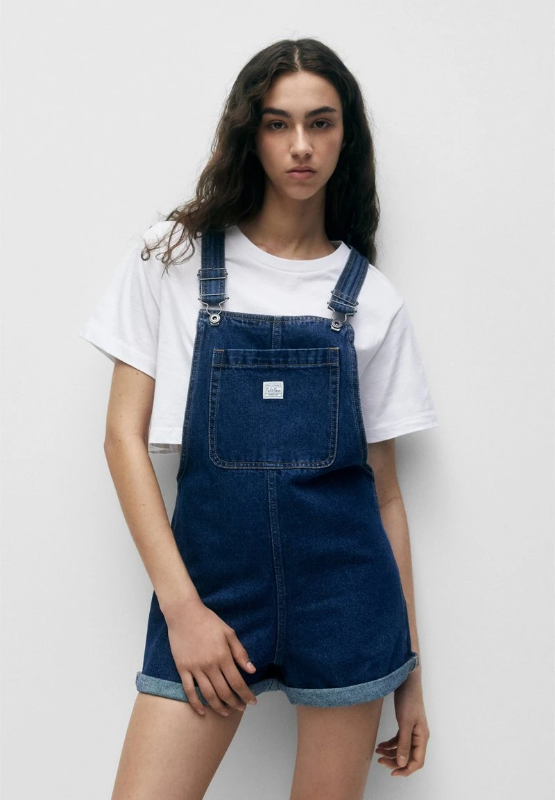 PULL & BEAR SHORT - Latzhose - Dark Blue Denim 3 PULL & BEAR SHORT - Latzhose - Dark Blue Denim