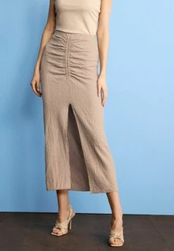 Next TEXTURE RUCHED FRONT MIDI STANDARD - Maxirock - Stone Natural