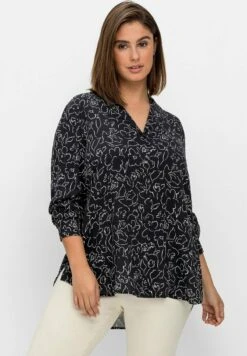 Sheego Hemdbluse - Schwarz Gemustert