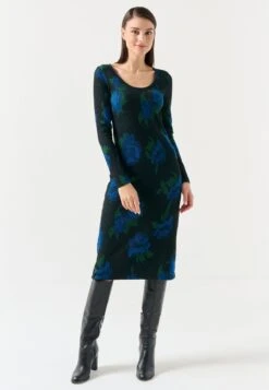 Slim Fit U Neck Long Sleeved Floral Patterned - Etuikleid - Mixed