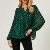 FOIL BUTTON DETAIL WRINKLED LONG SLEE - Bluse - Dark Green -Sommerkleidung Für Damen b54e501fb49a4bc38b5ce13ad5704509
