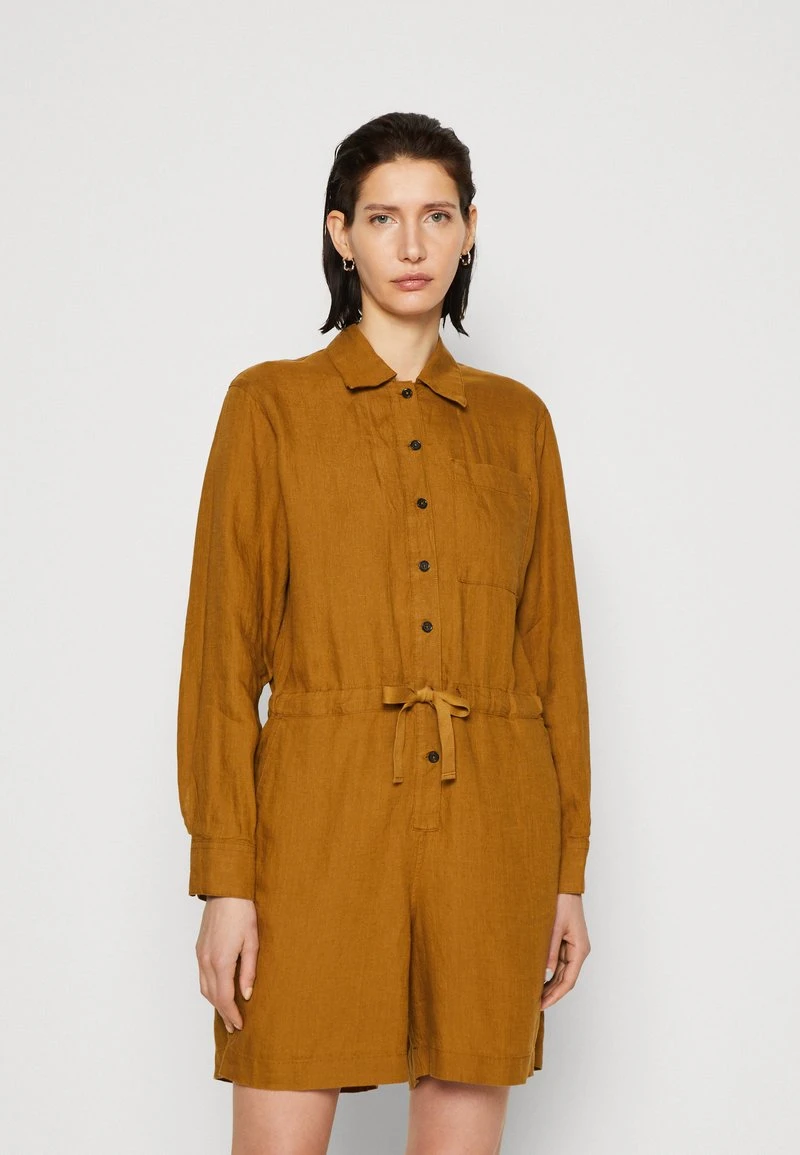 Marc O'Polo OVERALL SHORT LEG LONG SLEEVE DRAWSTRING BUTTON PLACKET - Jumpsuit - Wood Brown 3 Marc O'Polo OVERALL SHORT LEG LONG SLEEVE DRAWSTRING BUTTON PLACKET - Jumpsuit - Wood Brown