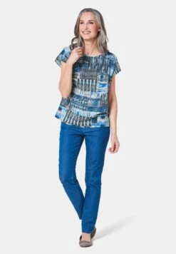 GOLDNER Bluse - Jeansblau / Gemustert 9 GOLDNER Bluse - Jeansblau / Gemustert -Sommerkleidung Für Damen c55407dc9c074520b21f777d6bea5051