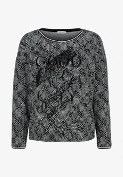 Langarmshirt - Schwarz Off White -Sommerkleidung Für Damen e128995bc2394789952cea7e70f078e9