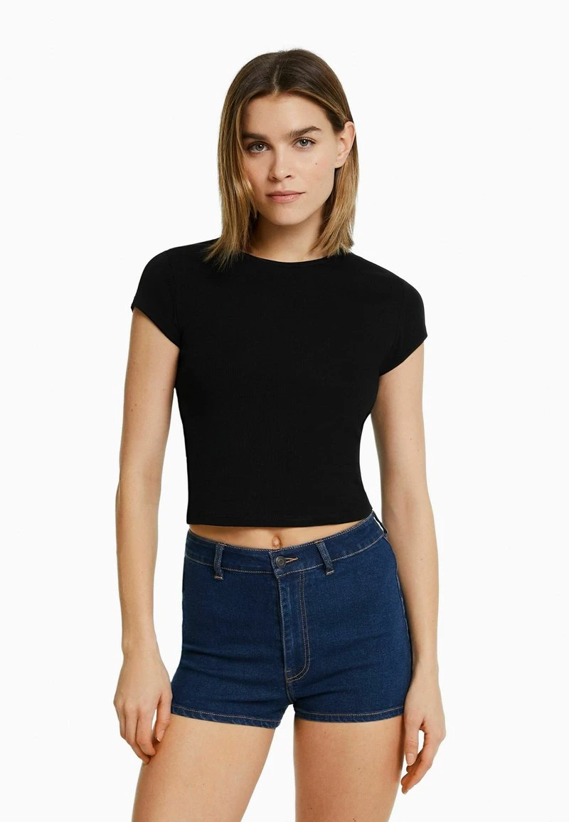 BERSHKA HIGH WAIST STRETCH - Jeans Shorts - Dark Blue 3 BERSHKA HIGH WAIST STRETCH - Jeans Shorts - Dark Blue